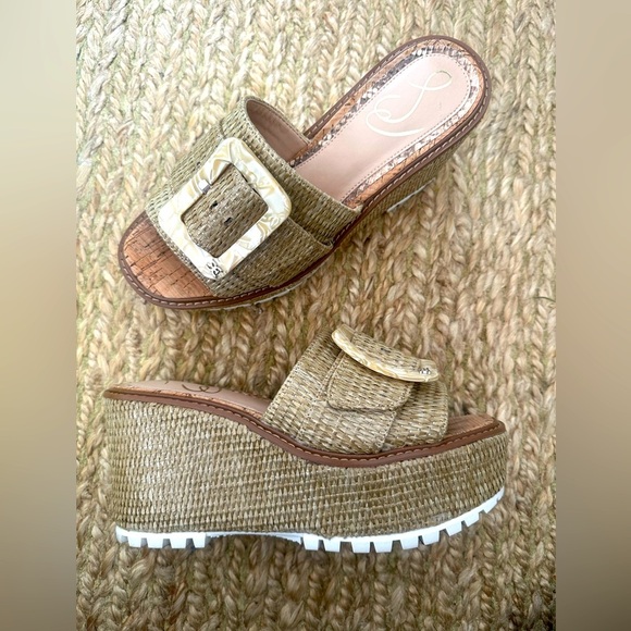 Sam Edelman Raffia Platform Wedge Sandals – Size 7 - Picture 1 of 5